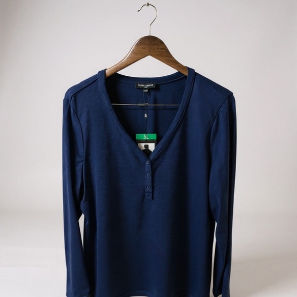241 Mario Serrani Italy | NWT Navy V-Neck Henley Long Sleeve Top (Size XL) -soft - Picture 13 of 14